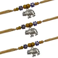 (Set Of 3) Elephant Charm/Chandan Beads Rakhi Bracelet-thumb1