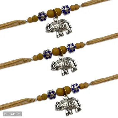 (Set Of 3) Elephant Charm/Chandan Beads Rakhi Bracelet-thumb2