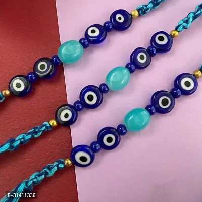 (Set Of 3) Dark Blue Evil Eye/Beads Rakhi For Raksha Bandhan