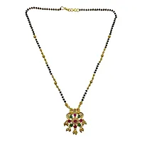 Short Mangalsutra Designs AD And Multi Stone Peacock Pendant Single Line Gold And Black Beads Chain Stylish Gold Plated Necklace Fancy Mangalsutra Maharashtrian Tanmaniya Designs For Women (18 Inches)-thumb3