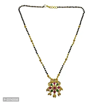 Short Mangalsutra Designs AD And Multi Stone Peacock Pendant Single Line Gold And Black Beads Chain Stylish Gold Plated Necklace Fancy Mangalsutra Maharashtrian Tanmaniya Designs For Women (18 Inches)-thumb4