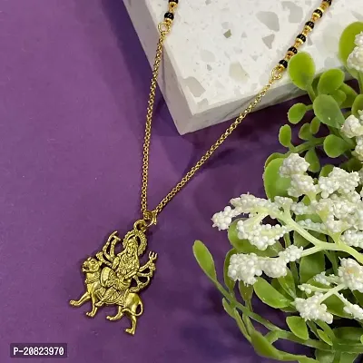 Short Mangalsutra Stylish New Gold Plated Necklace Simple Mangalsutra Maharashtrian Tanmaniya Laxmi Pendant Single Line Gold  Black Beads Chain Designs For Women (18 Inches)-thumb0