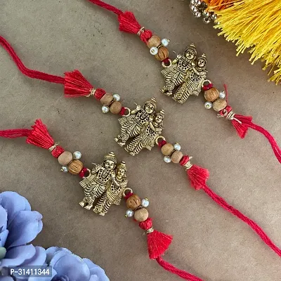 (Set Of 3) Radha Krishna With Chandan Beads Rakhi Bracelet