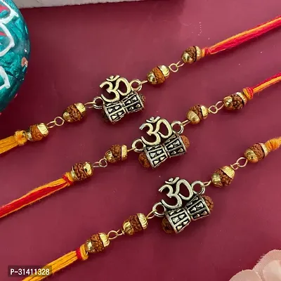 (Set Of 3) Om/Damru , Rudraksha Beads Mauli Thread Rakhi Bracelet