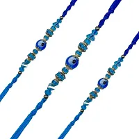 (Set Of 3) Blue Evil Eye Crystal/Beads Rakhi For Raksha Bandhan-thumb1