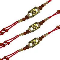 (Set Of 3) Gold Plated Ganesh Ji/Rudraksha Rakhi Bracelet-thumb1