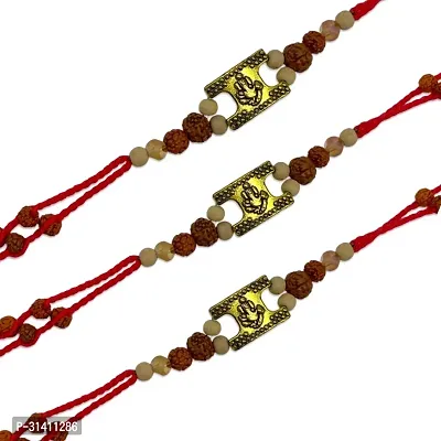 (Set Of 3) Gold Plated Ganesh Ji/Rudraksha Rakhi Bracelet-thumb2