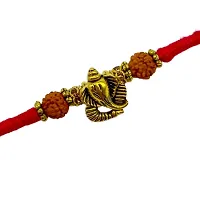 Gold Plated Lord Ganesha With Rudraksha Rakhi For Happy Raksha Bandhan Festival | Best Rakhi Online | Red Thread Bracelet For Brother And Sister | Cute Gift For Rakhee Celebration-thumb1