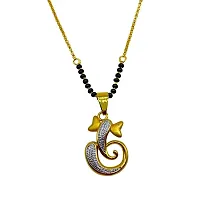 Short Mangalsutra Stylish New Gold Plated Necklace Simple Mangalsutra Maharashtrian Tanmaniya Gold  AD Ganesha Pendant Single Line Gold  Black Beads Chain Designs For Women (18 Inches)-thumb2