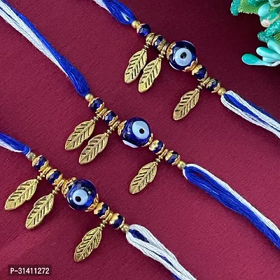 (Set Of 3) Evil Eye , Leaf Rakhi Bracelet For Raksha Bandhan