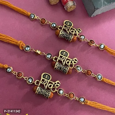 (Set Of 3)Shiva Name With Damru , Rudraksha Rakhi Bracelet