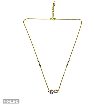 Short Mangalsutra Stylish New Gold Plated Necklace Simple Mangalsutra Maharashtrian Tanmaniya Infinity  Blue Evil Eye Pendant Single Line Gold  Black Beads Chain Designs For Women (18 Inches)-thumb3