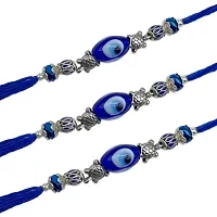 (Set Of 3) Tortoise/Evil Eye Charm Dark Blue Thread Rakhi-thumb1