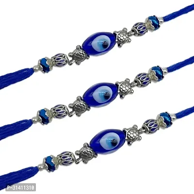 (Set Of 3) Tortoise/Evil Eye Charm Dark Blue Thread Rakhi-thumb2