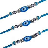 (Set Of 3) Tortoise/Sky Blue Evil Eye With Crystal Beads Rakhi-thumb1