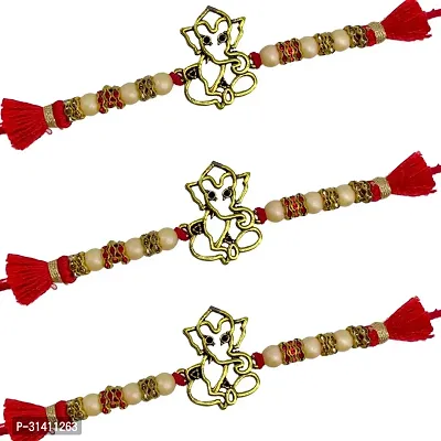 (Set Of 3) Lord Ganesha With Pearl Rakhi Bracelet-thumb2