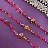 Rakhi Set Of 3 Latest Designer Ganesh Rakhi With Pearls Red Thread Rakhi For Rakshabandhan-thumb1