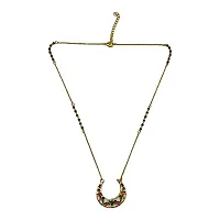 Short Mangalsutra Stylish New Gold Plated Necklace Simple Mangalsutra Maharashtrian Tanmaniya Kundan Pendant Single Line Gold  Black Beads Chain Designs For Women (18 Inches)-thumb1