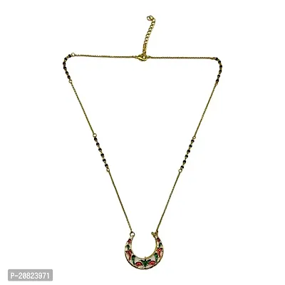 Short Mangalsutra Stylish New Gold Plated Necklace Simple Mangalsutra Maharashtrian Tanmaniya Kundan Pendant Single Line Gold  Black Beads Chain Designs For Women (18 Inches)-thumb2