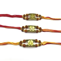 Set Of 3 Gold Plated Lord Ganesha And Rudraksha Rakhi For Raksha Bandhan |Mauli Thread For Brother-thumb1