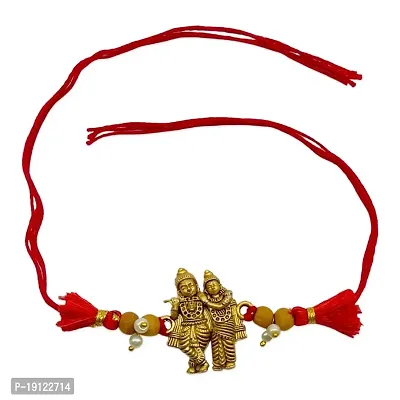 Fancy Radha Krishna With Chandan Beads Rakhi For Happy Raksha Bandhan Festival | Best Rakhi Online | Red Thread Bracelet For Brother And Sister | Cute Gift For Rakhee Celebration-thumb3