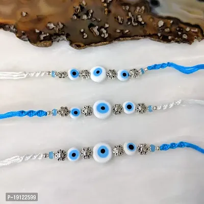 Digital Dress Room Combo Of 3 Evil Eye Rakhi Designs With Flower Beads Mauli Raksha Bandhan-thumb2