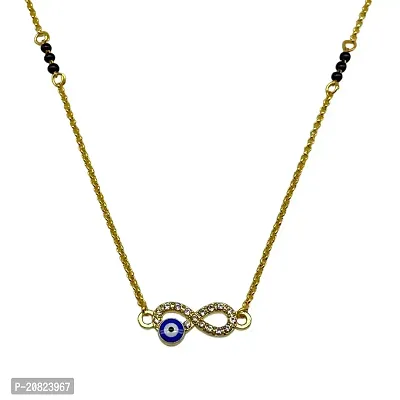 Short Mangalsutra Stylish New Gold Plated Necklace Simple Mangalsutra Maharashtrian Tanmaniya Infinity  Blue Evil Eye Pendant Single Line Gold  Black Beads Chain Designs For Women (18 Inches)-thumb2