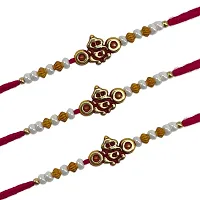 (Set Of 3) Lord Ganesha/Pearls , Beads Red Thread Rakhi Bracelet-thumb1