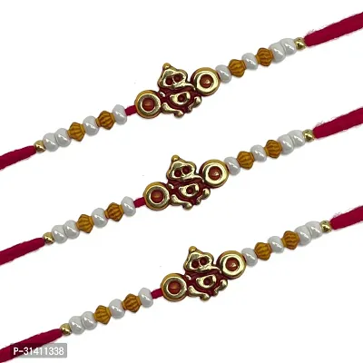 (Set Of 3) Lord Ganesha/Pearls , Beads Red Thread Rakhi Bracelet-thumb2