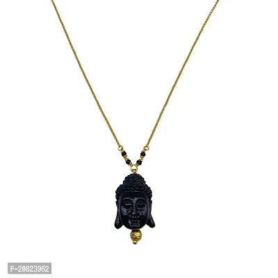 Short Mangalsutra Designs Stylish New Gold Plated Necklace Simple Mangalsutra Maharashtrian Tanmaniya Buddha Pendant Single Line Gold  Black Beads Chain Designs For Women (18 Inches)-thumb3