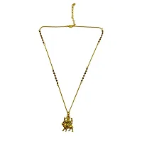 Short Mangalsutra Stylish New Gold Plated Necklace Simple Mangalsutra Maharashtrian Tanmaniya Laxmi Pendant Single Line Gold  Black Beads Chain Designs For Women (18 Inches)-thumb1