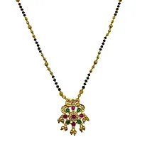 Short Mangalsutra Designs AD And Multi Stone Peacock Pendant Single Line Gold And Black Beads Chain Stylish Gold Plated Necklace Fancy Mangalsutra Maharashtrian Tanmaniya Designs For Women (18 Inches)-thumb2