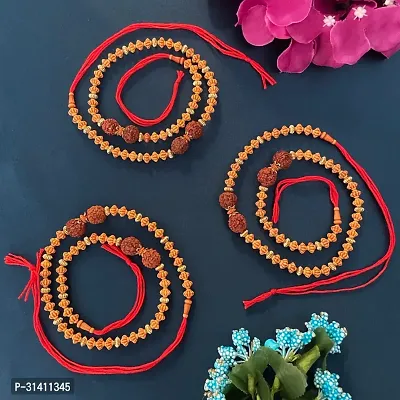 (Set Of 3) Rudraksha With Wood Beads Rakhi Bracelet-thumb0