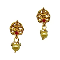 Gold Plated Long And Choker Necklace With Earrings Laxmi Design Pendant With Pearl For Women-Set Of 2-thumb3