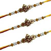 (Set Of 3) Lord Ganesha/Pearls , Beads Mauli Thread Rakhi Bracelet-thumb1