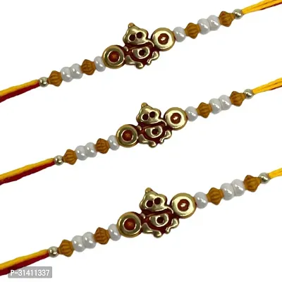 (Set Of 3) Lord Ganesha/Pearls , Beads Mauli Thread Rakhi Bracelet-thumb2