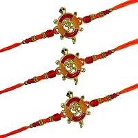 (Set Of 3) Gold Plated Tortoise Om Beads Thread Rakhi Bracelet-thumb1