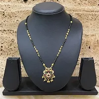 Short Mangalsutra Designs AD And Multi Stone Peacock Pendant Single Line Gold And Black Beads Chain Stylish Gold Plated Necklace Fancy Mangalsutra Maharashtrian Tanmaniya Designs For Women (18 Inches)-thumb1