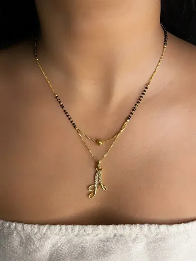 Short Mangalsutra Designs A Alphabet Plated Mangalsutra for Women