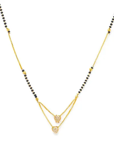 Short Mangalsutra Diamond Plated Latest Design/Cz Solitaire/Black Beads Chain Heart Love Shape Pendant Fancy Daily Wear New Mangalsutra Designs For Women (17 Inches)