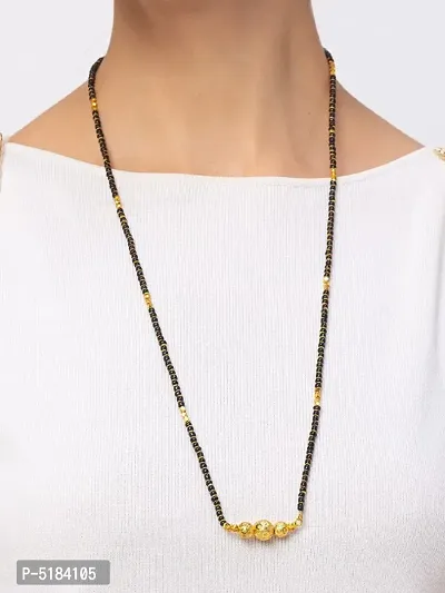 Long Mangalsutra Designs Gold Plated Latest Design Tanmaniya/Long Gold Chain/Black Beads Daily Wear New Mangalsutra Designs For Women (27 Inches)-thumb0