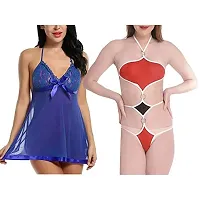 Special Designer Women Baby Doll Lingerie Nightwear Sleepwear Innerwear Bra With Panty Set Combo Pack Of 2-thumb2