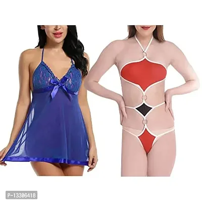 Special Designer Women Baby Doll Lingerie Nightwear Sleepwear Innerwear Bra With Panty Set Combo Pack Of 2-thumb3