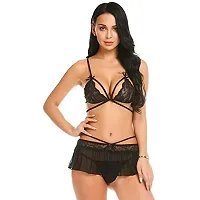 Women Lingerie Set Adults See Through Lace Bra Cross Shoulder Strap Briefs Skirt-thumb2