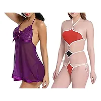 Special Designer Women Baby Doll Lingerie Nightwear Sleepwear Innerwear Bra With Panty Set Combo Pack Of 2-thumb3