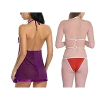 Special Designer Women Baby Doll Lingerie Nightwear Sleepwear Innerwear Bra With Panty Set Combo Pack Of 2-thumb1