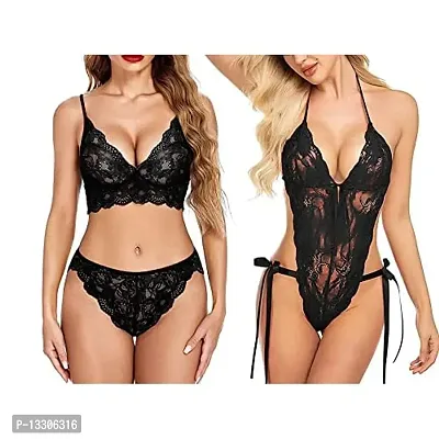 New Baby Doll Lingerie Nightwear Sleepwear Innerwear Bra With Panty Set Combo Pack Of 2