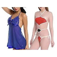 Special Designer Women Baby Doll Lingerie Nightwear Sleepwear Innerwear Bra With Panty Set Combo Pack Of 2-thumb3