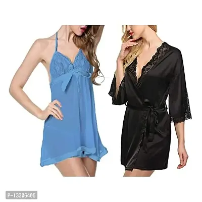 Exclusive Kimono Combo Baby Doll Lingerie Nightwear Sleepwear Innerwear Bra With Panty Set Combo Pack Of 2