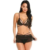 Women Lingerie Set Adults See Through Lace Bra Cross Shoulder Strap Briefs Skirt-thumb4